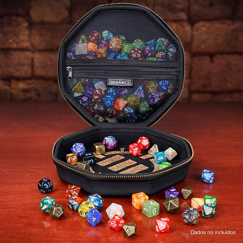 Power Beast Dungeon Bandeja De Dados Mago Y Dragón + Pack De 7 Dados Poliédricos, Tapete De 23,5x20 Cm Para D&D Y Juegos De Rol
